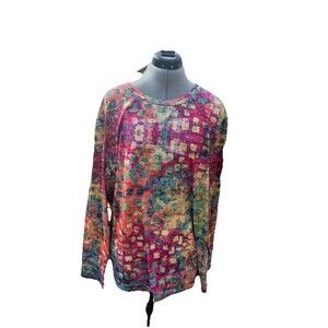 Women’s Plus Size Multicolored Abstract Print Long Sleeve Tee Size 4XL